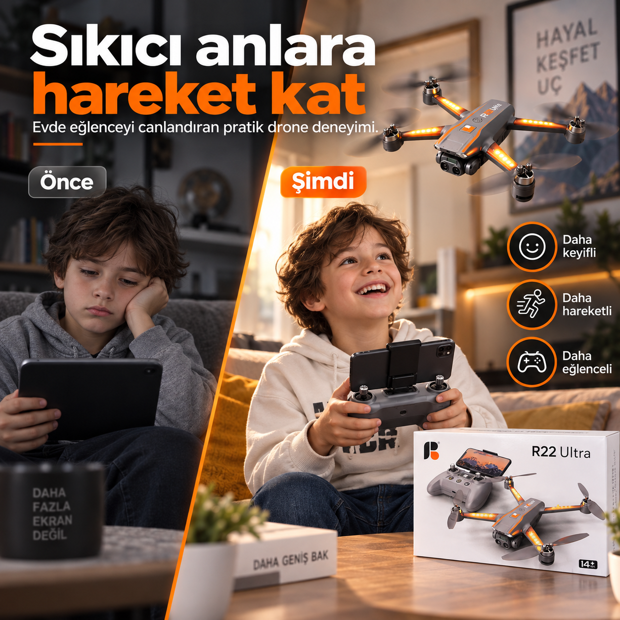 R22 Ultra Kameralı Katlanabilir Drone – Kumandalı LED Işıklı Quadcopter
