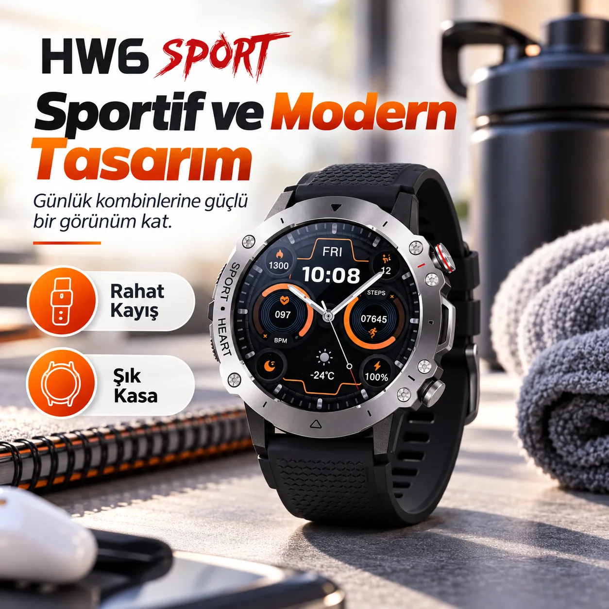 HW6 Sport Akıllı Saat – 1.52 İnç AMOLED Ekran, WearFit Destekli Spor Smartwatch