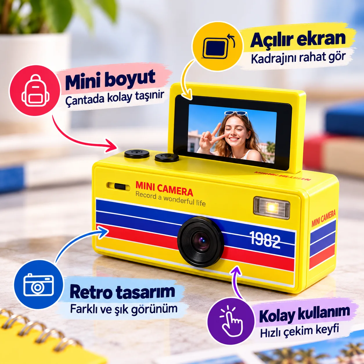 LK-030 Mini Flip Dijital Kamera – Retro Tasarım, Döner Ekranlı Cep Kamerası