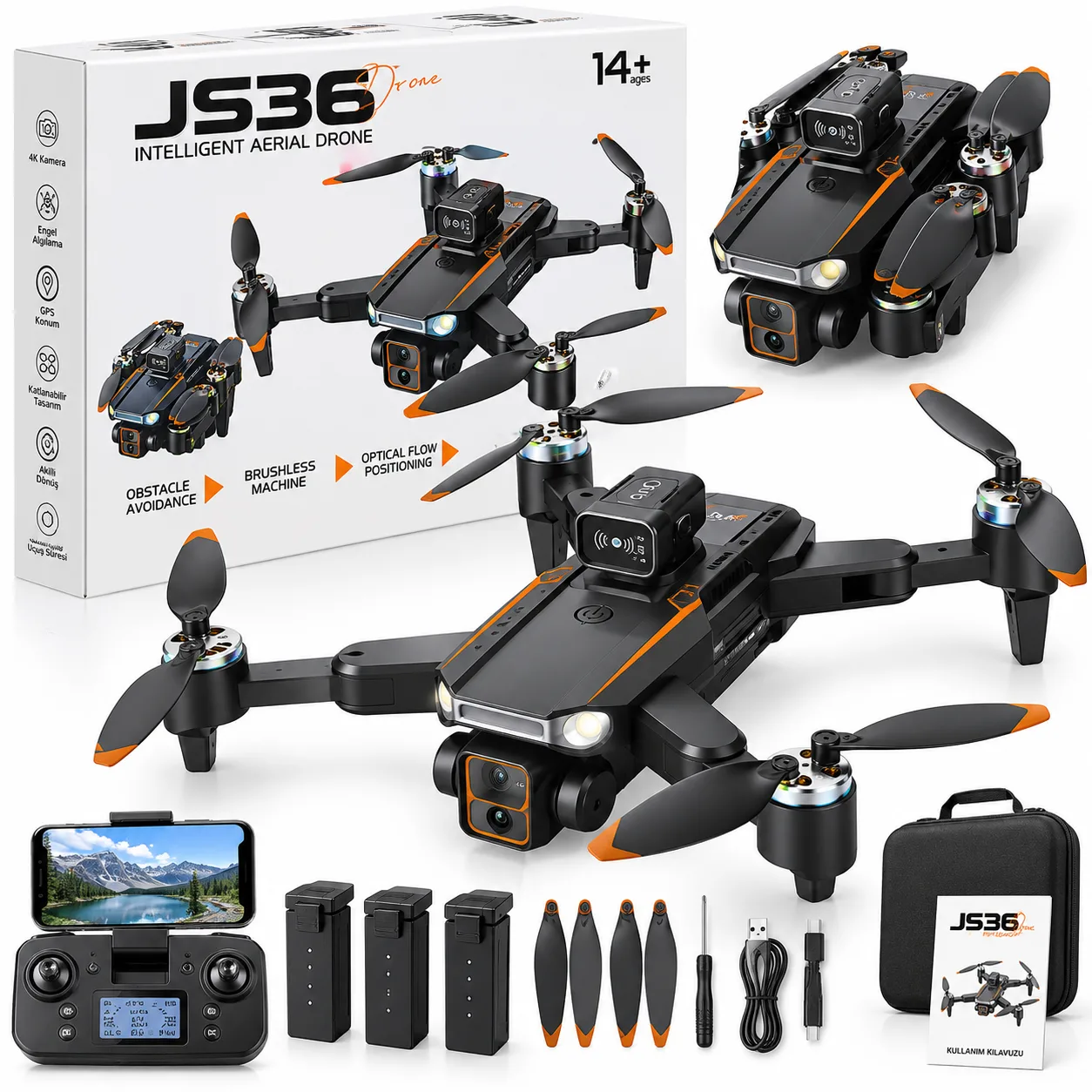 JS26H Akıllı Kameralı Drone – Fırçasız Motor, Engel Algılama, Optical Flow ve Ekranlı Kumanda