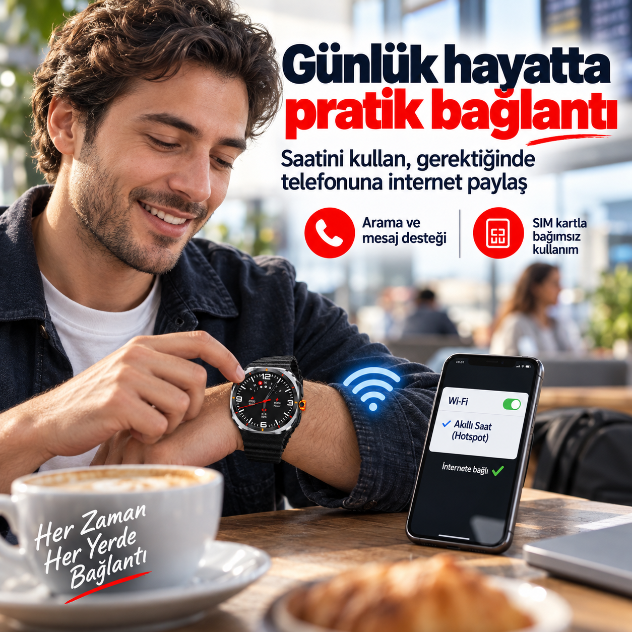 SIM Kartlı Akıllı Saat – Arama, Mesaj ve Wi-Fi İnternet Paylaşımı Yurt Dışı Telefon İçin SIM Kartlı Akıllı Saat