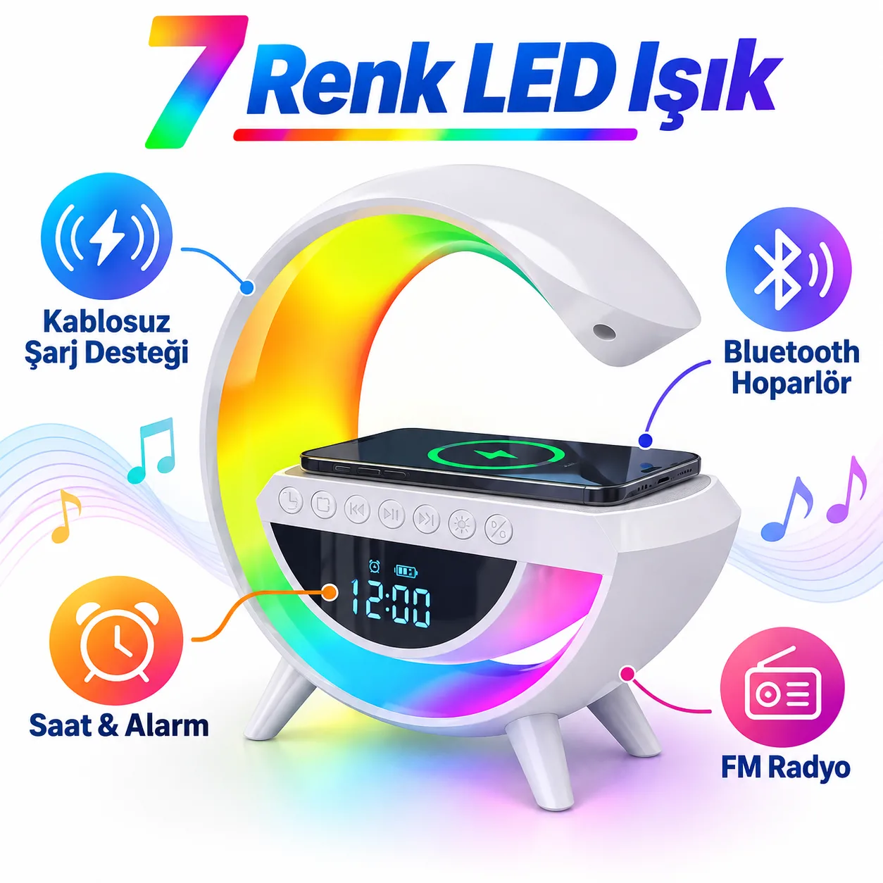 Bakeey G2 Hoparlörlü Gece Lambası – Kablosuz Şarj