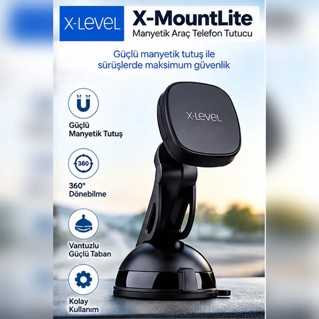 X-Level X-MountLite Manyetik Araç Telefon Tutucu – 360° Döner, Vantuzlu Güçlü Taban