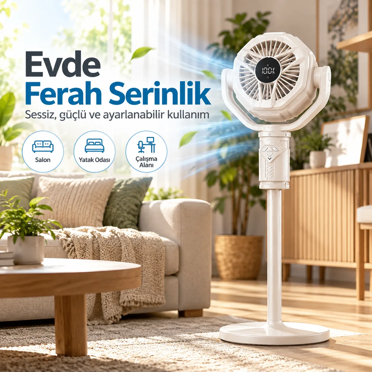F10 Çok Amaçlı Ayaklı Vantilatör – 10 Kademeli, Otomatik Salınımlı, Kumandalı ve Zamanlayıcılı