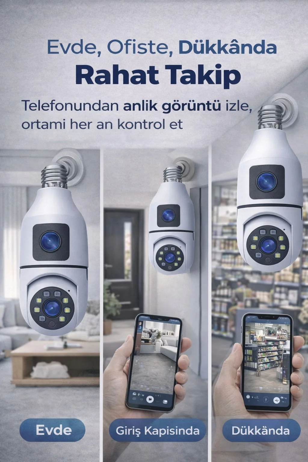 E27 Ampul Güvenlik Kamerası – WiFi, 360°, Gece Görüş – ürün görseli 4
