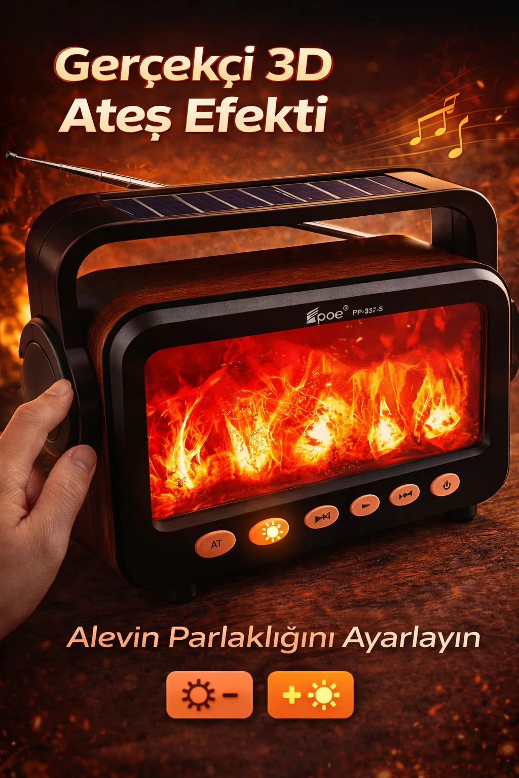 Ateş Efektli Bluetooth Hoparlör – Solar Şarj, FM – ürün görseli 3