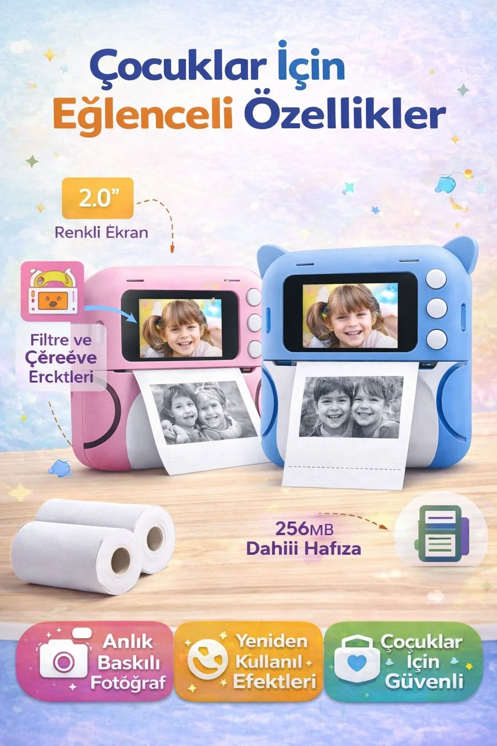 Anında Baskılı Çocuk Fotoğraf Makinesi – Termal Yazıcı