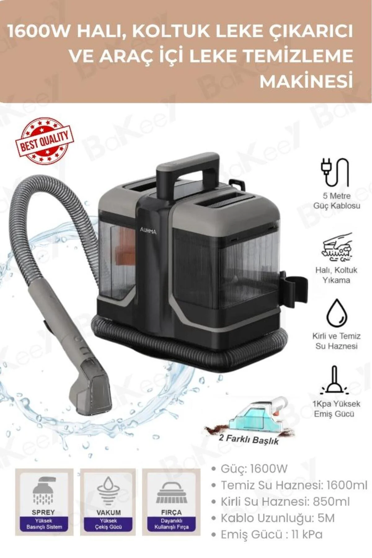 Bakeey Halı ve Koltuk Leke Temizleme Makinesi – 2 Başlıklı – ürün görseli 6