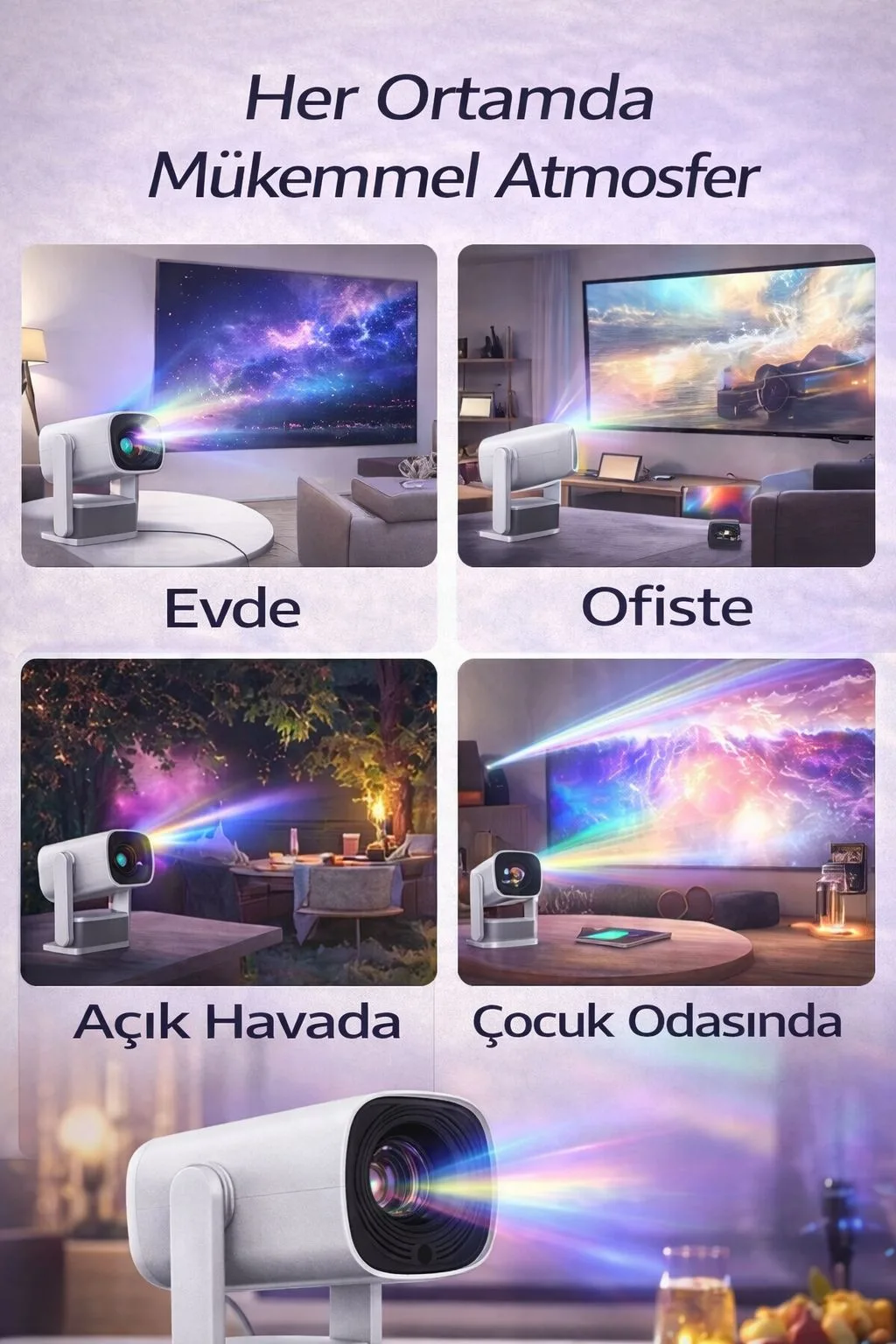 Şarjlı Mini Projeksiyon Cihazı – 4K Destekli – ürün görseli 3