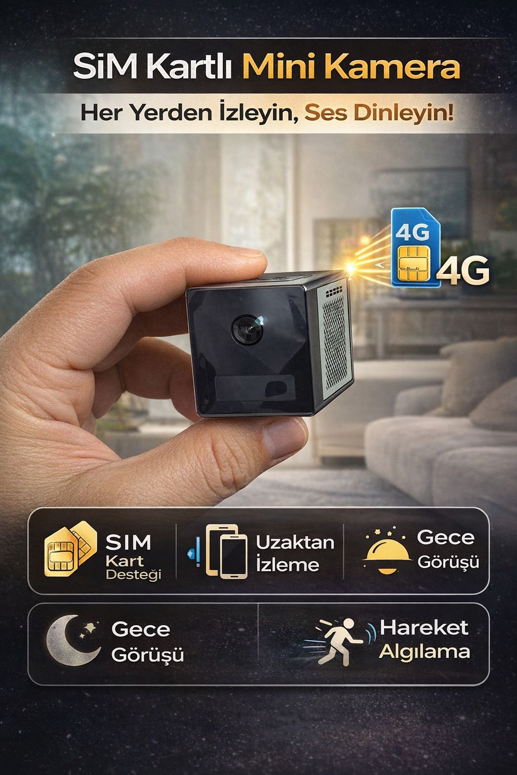 4G SIM Kartlı Mini Kamera Kablosuz Güvenlik Kamerası Uzaktan İzleme Gece Görüşlü