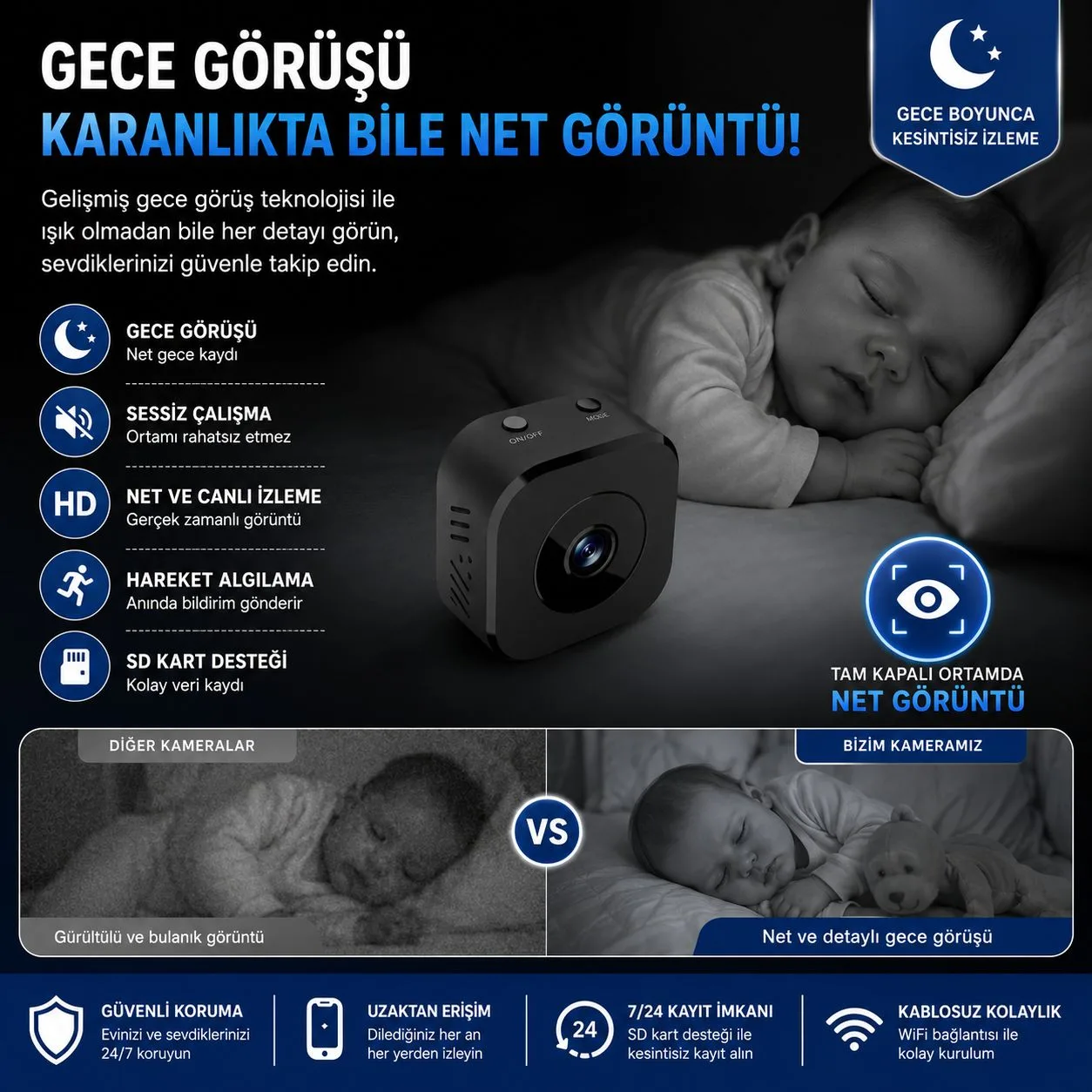 Mini WiFi Güvenlik Kamerası – Şarjlı, Gece Görüşlü – ürün görseli 3
