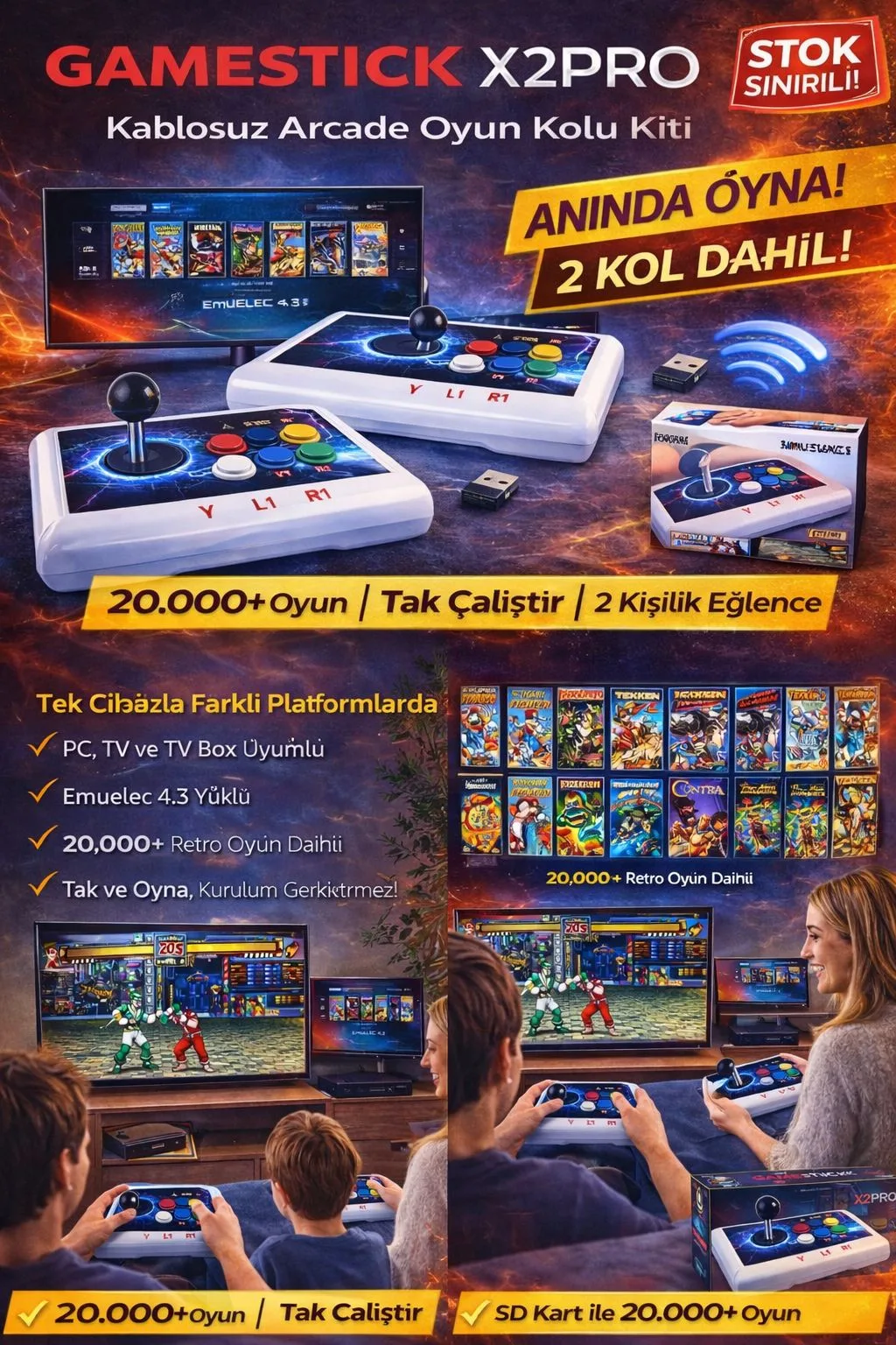 Gamestick X2 Pro – 42.000 Oyun, 2 Kol, HDMI – ürün görseli 3