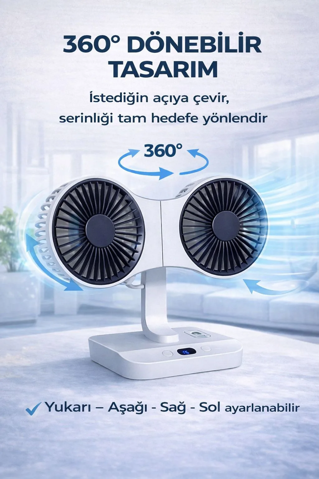 360° Döner Çift Başlıklı Masaüstü Vantilatör – ürün görseli 2