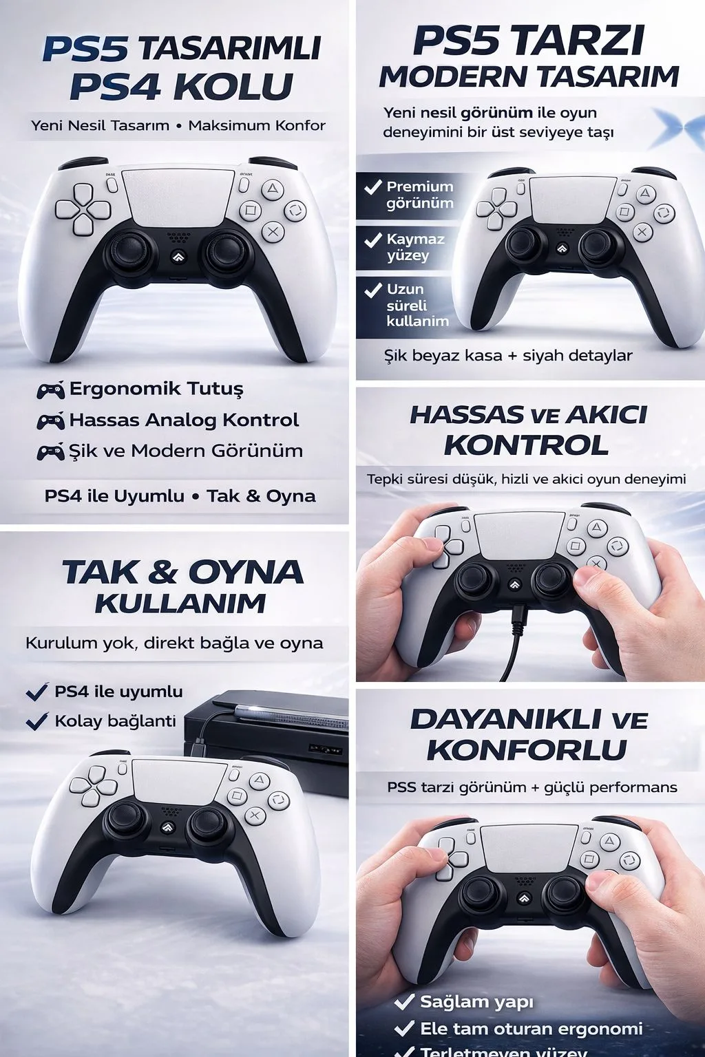 PS5 Tasarımlı PS4 Kablosuz Oyun Kolu – DualShock Uyumlu – ürün görseli 2