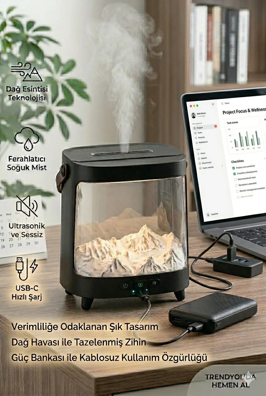 Dağ Tasarımlı Hava Nemlendirici – USB-C, LED – ürün görseli 6