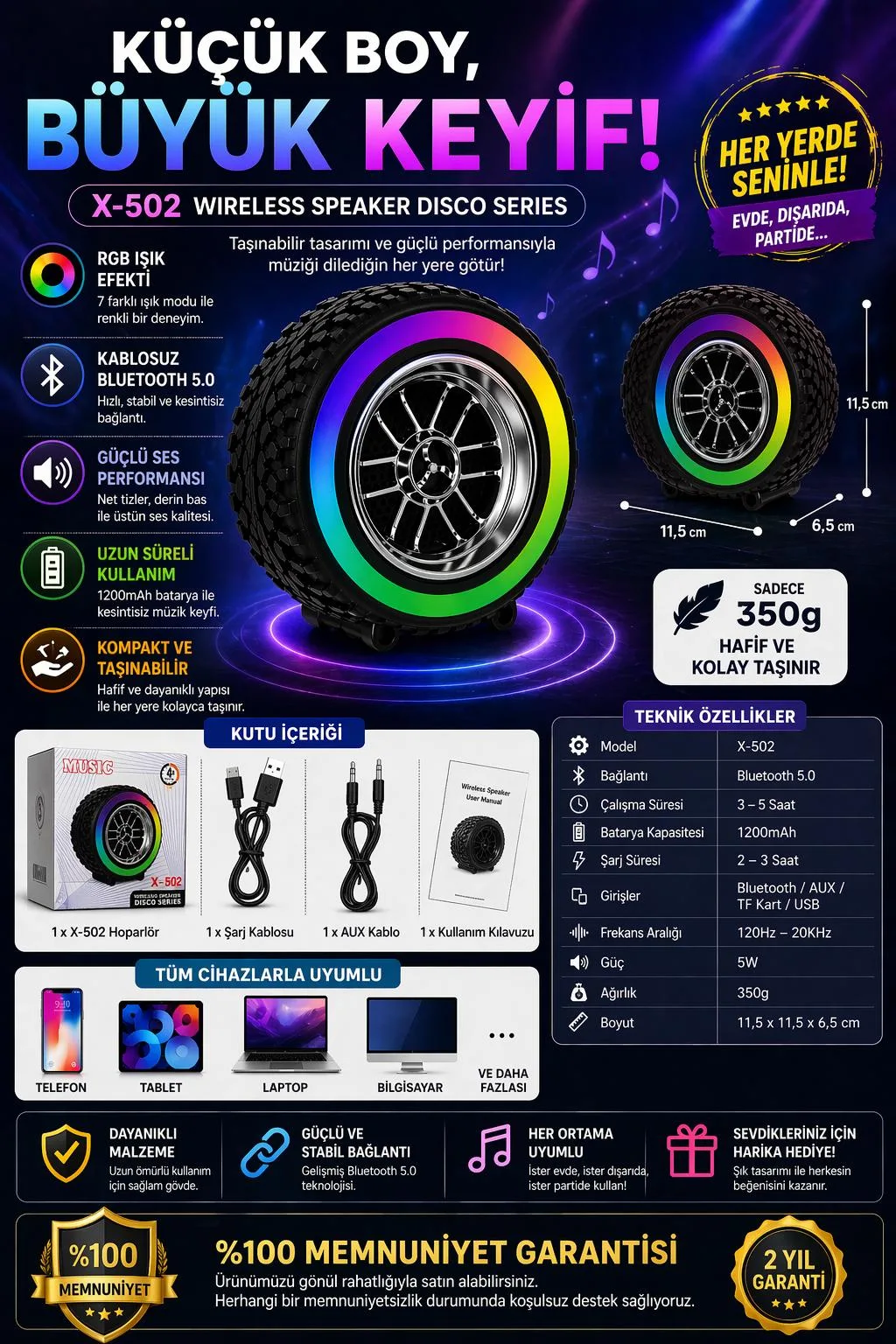 X-502 Mini Bluetooth Hoparlör – RGB, Güçlü Bas – ürün görseli 5