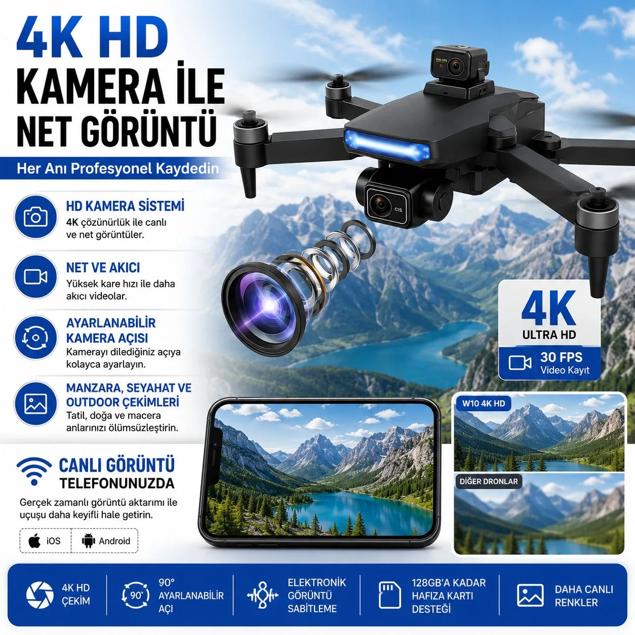 W10 GPS Drone – 4K Kamera, 6 KM Menzil, Çift Batarya – ürün görseli 2
