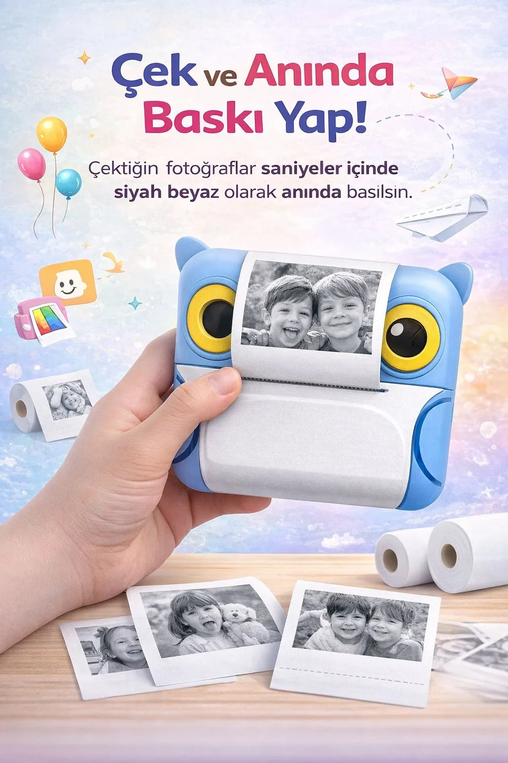 Anında Baskılı Çocuk Fotoğraf Makinesi – Termal Yazıcı