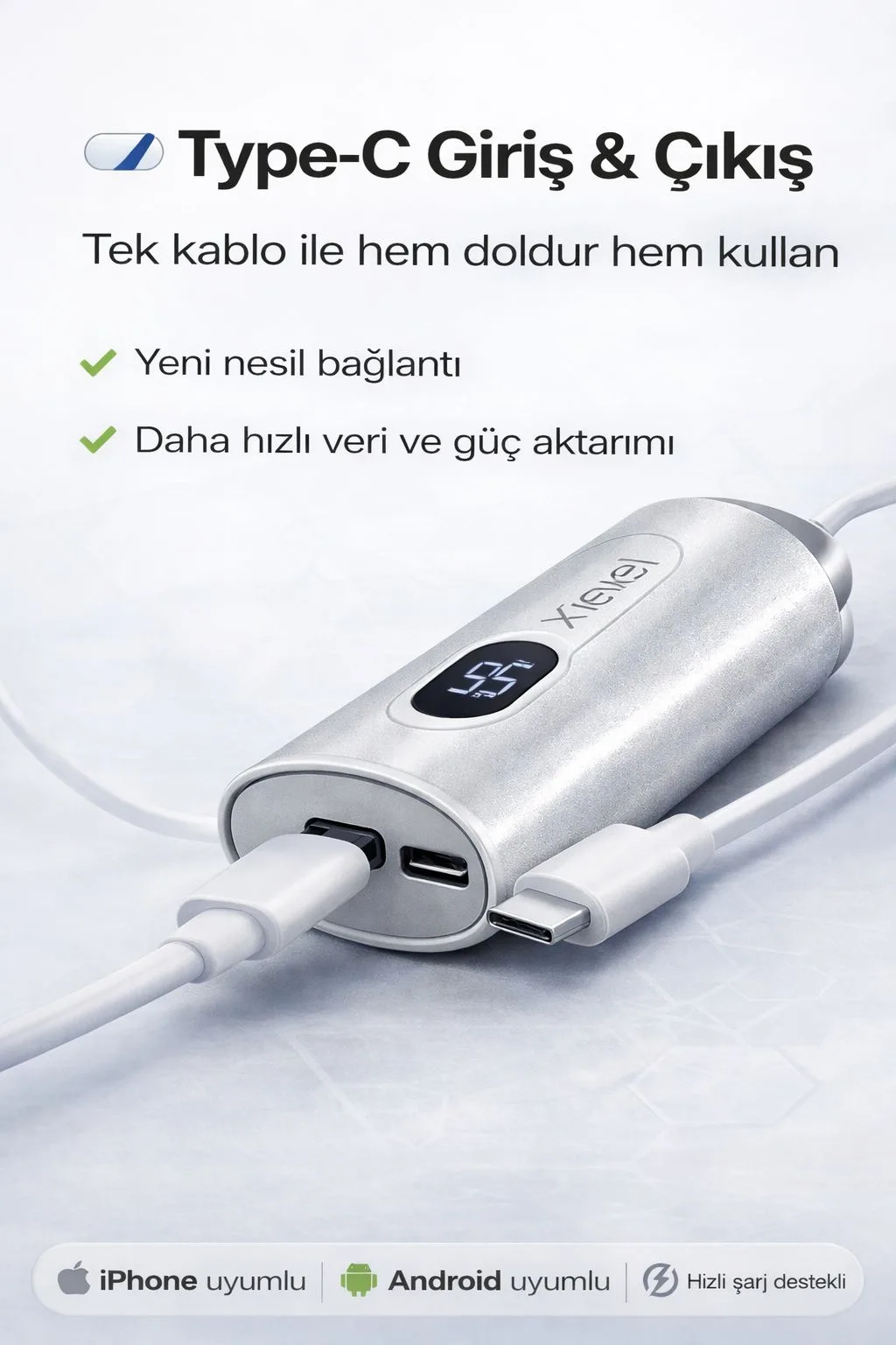 5000mAh Cep Boy Powerbank – 20W, Type-C, Dijital Ekran – ürün görseli 5
