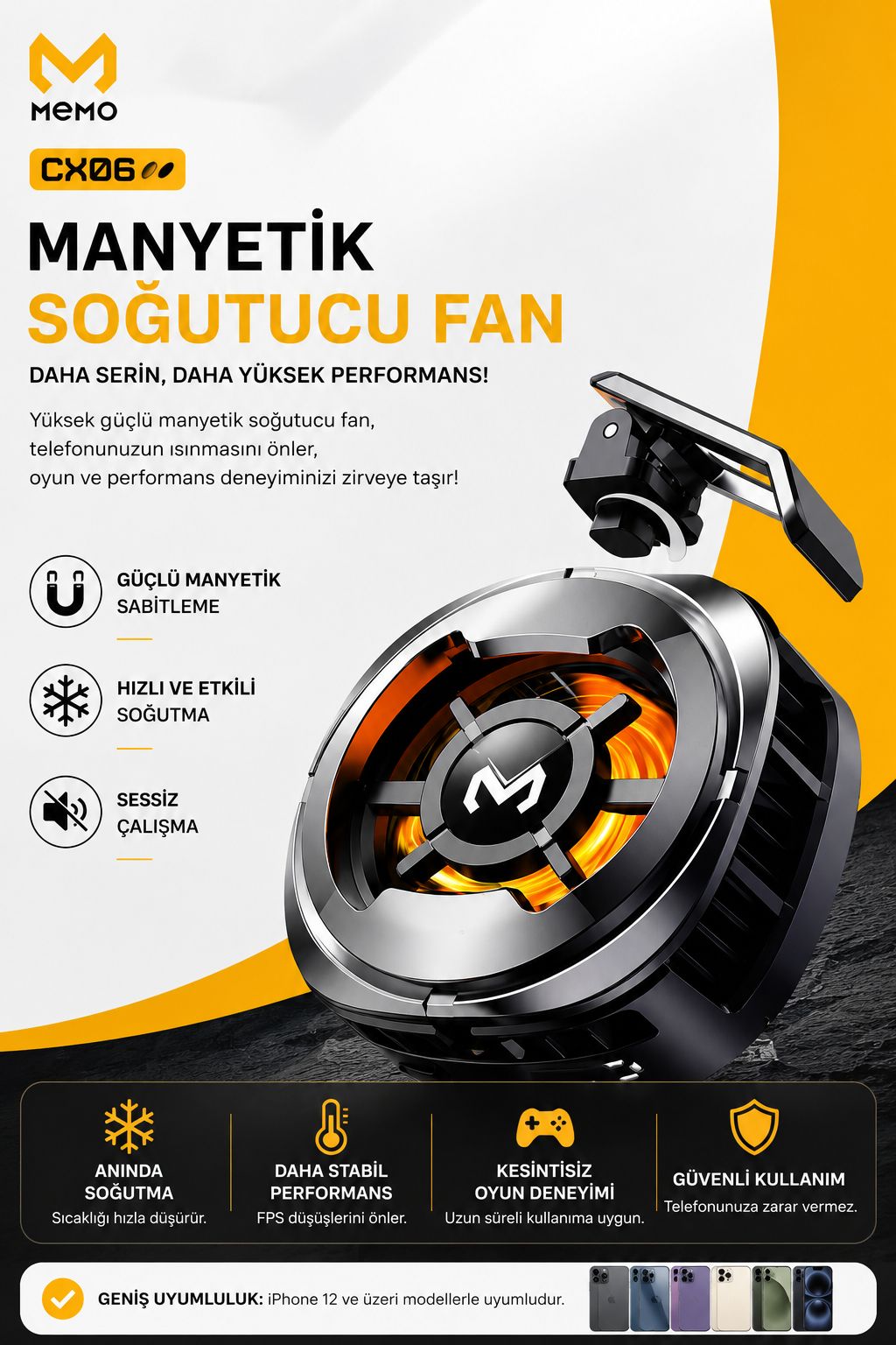 Memo CX06 Manyetik Telefon Soğutucu Fan MagSafe Uyumlu Sessiz Oyun Fanı