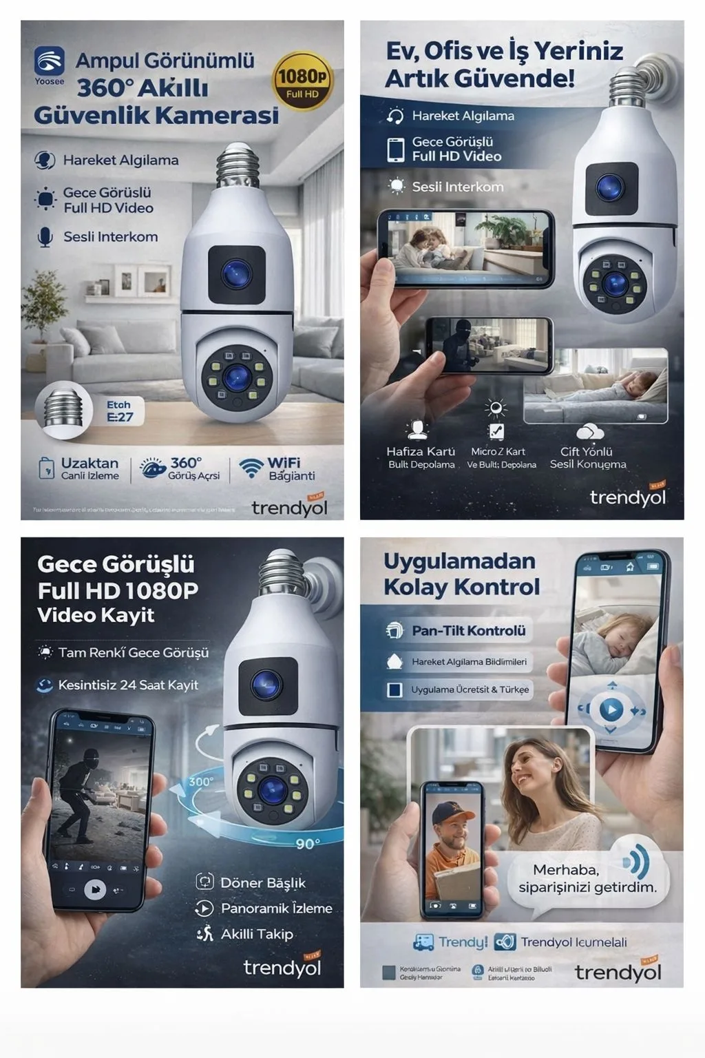 E27 Ampul Güvenlik Kamerası – WiFi, 360°, Gece Görüş – ürün görseli 8