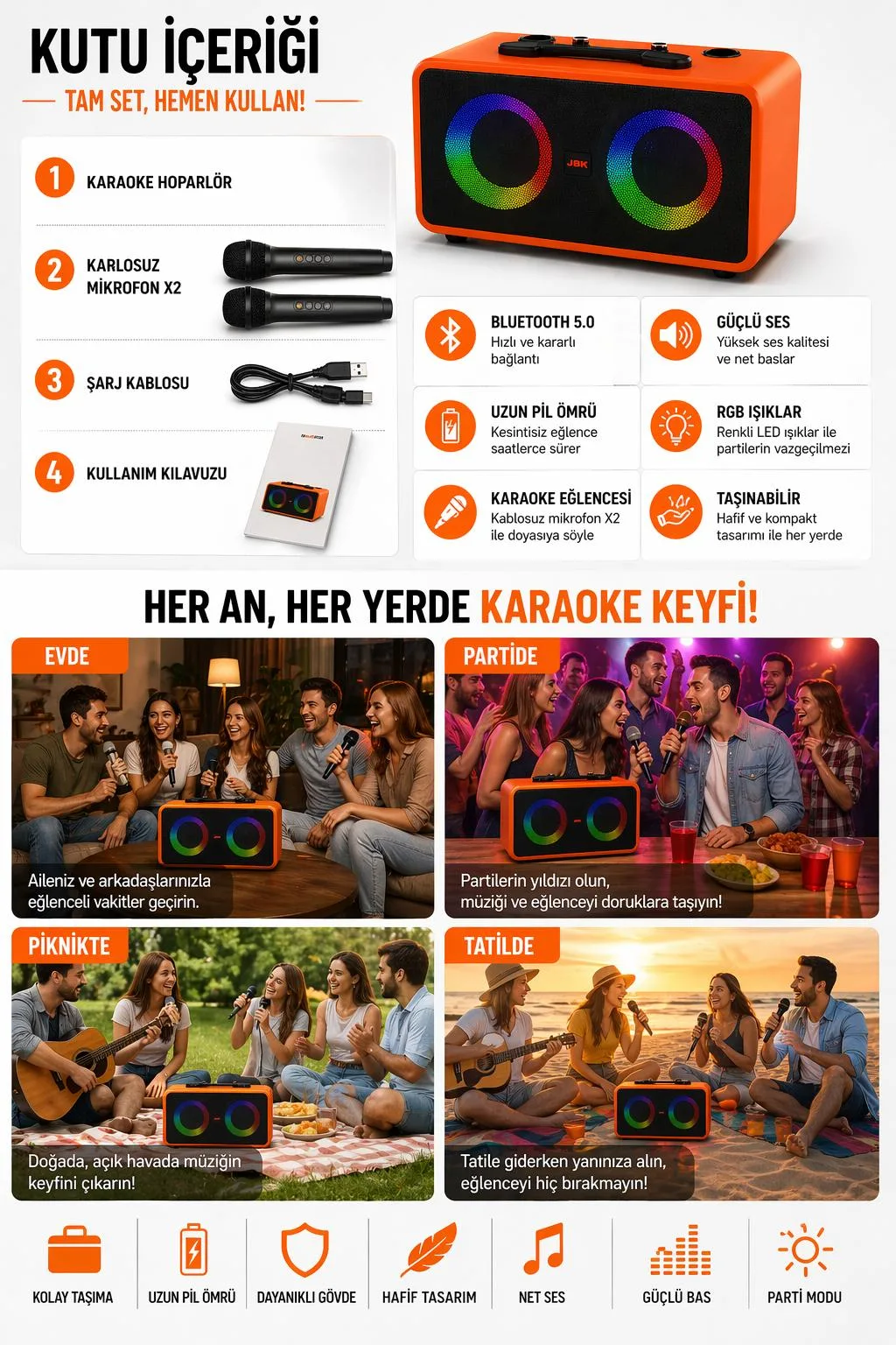 M4408 Karaoke Bluetooth Hoparlör – Mikrofonlu, RGB – ürün görseli 3