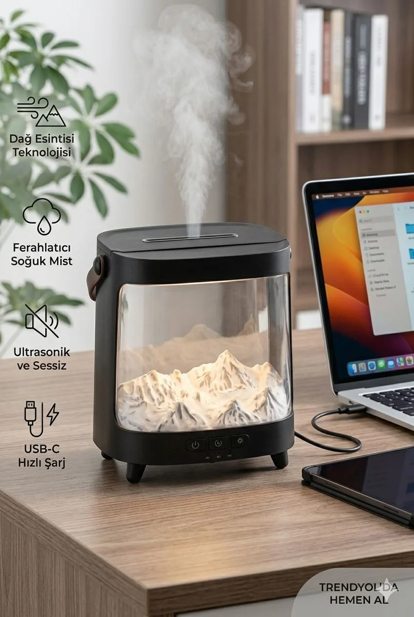 Dağ Tasarımlı Hava Nemlendirici – USB-C, LED – ürün görseli 2