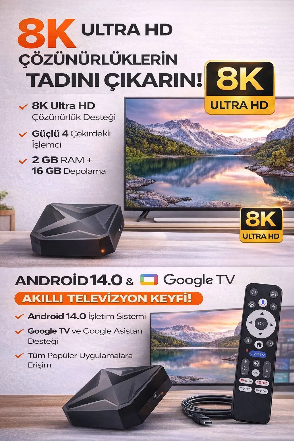 Android TV Box – 8K, 2GB RAM, 16GB Depolama – ürün görseli 2