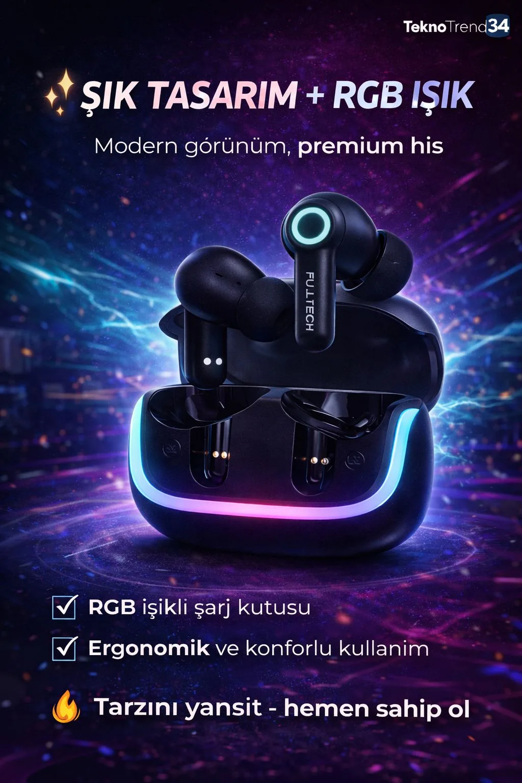 Gaming TWS Bluetooth Kulaklık – Düşük Gecikme, RGB – ürün görseli 6