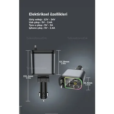 Bakeey 65W Araç Şarj Cihazı – Type-C, Yıldız Tavan LED – ürün görseli 5