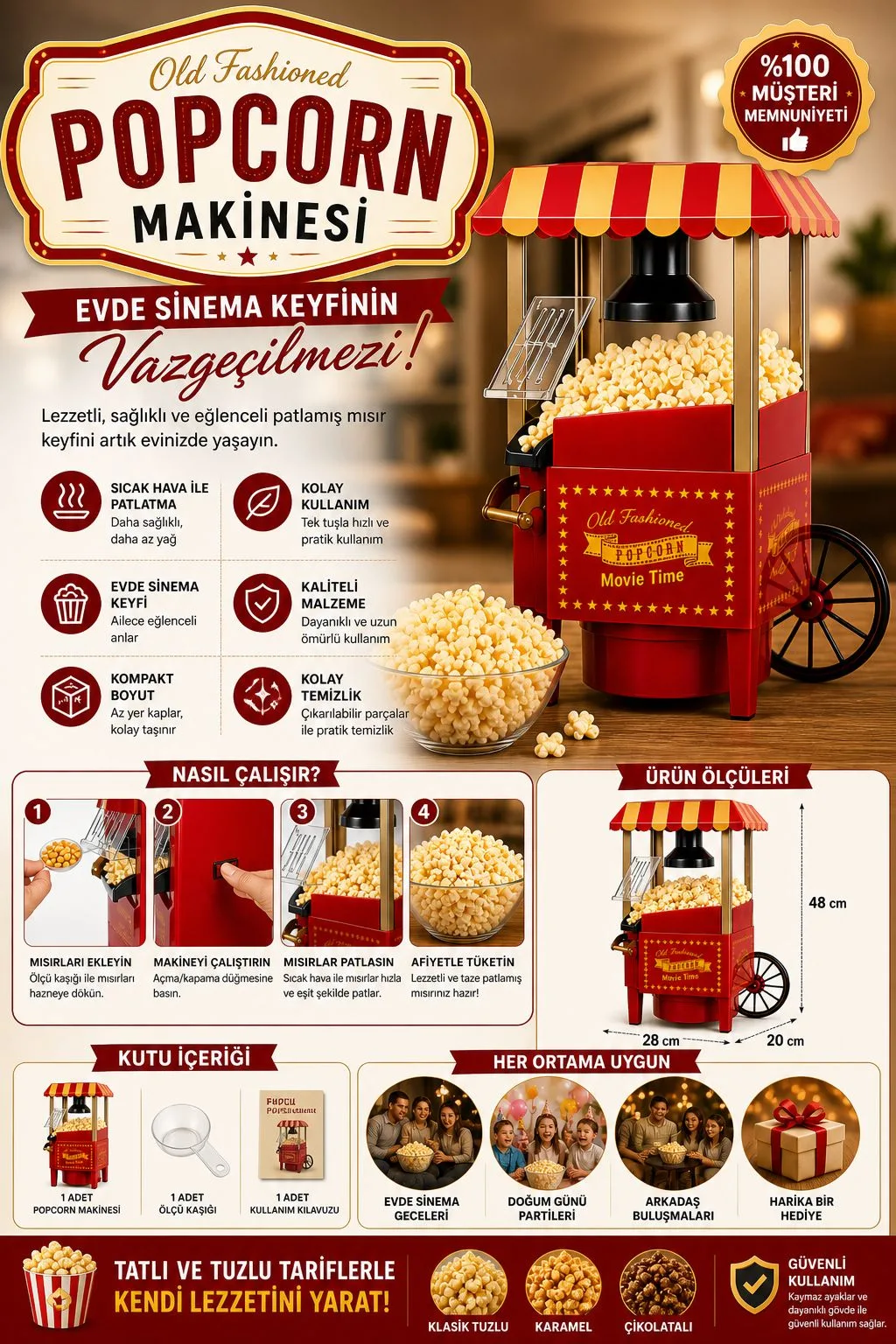 Retro Popcorn Makinesi – Ev Tipi Mısır Patlatma – ürün görseli 5