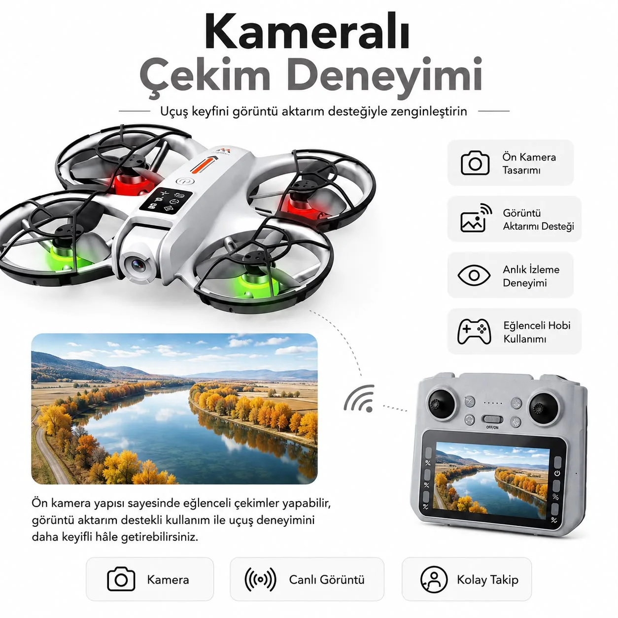 Aerial Mini Drone – 1080P, 4.3 İnç Ekranlı Kumanda – ürün görseli 2