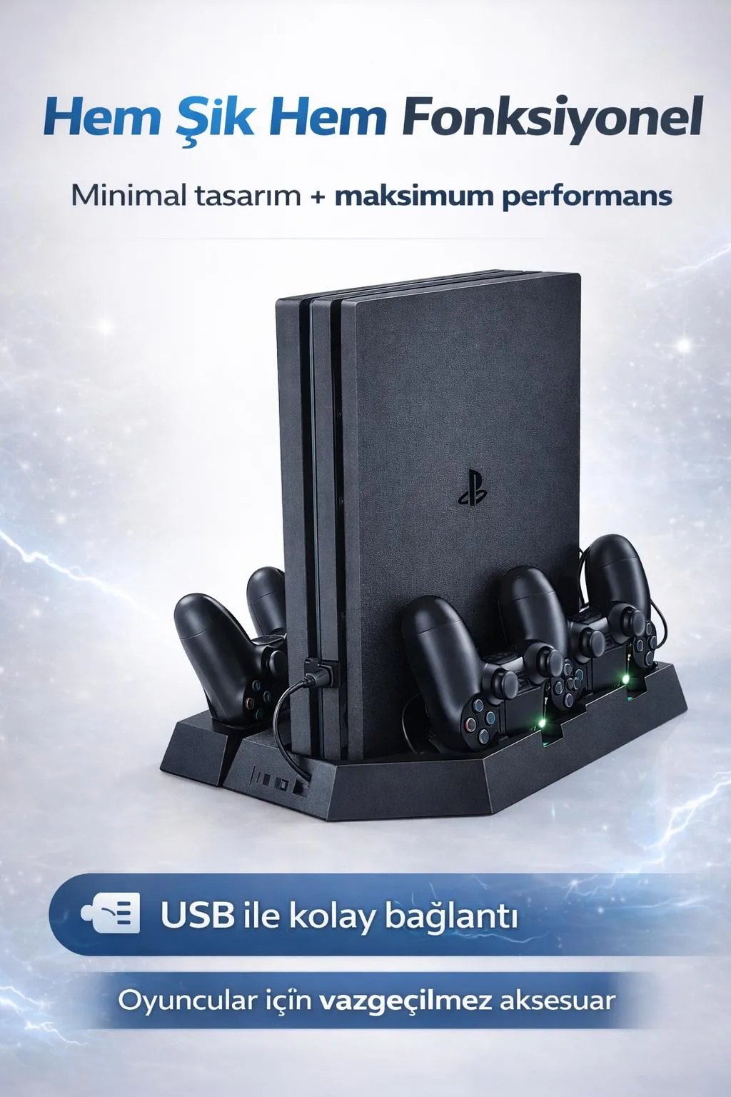 PS4 Dikey Stand ve Şarj İstasyonu – Slim/Pro Uyumlu – ürün görseli 4