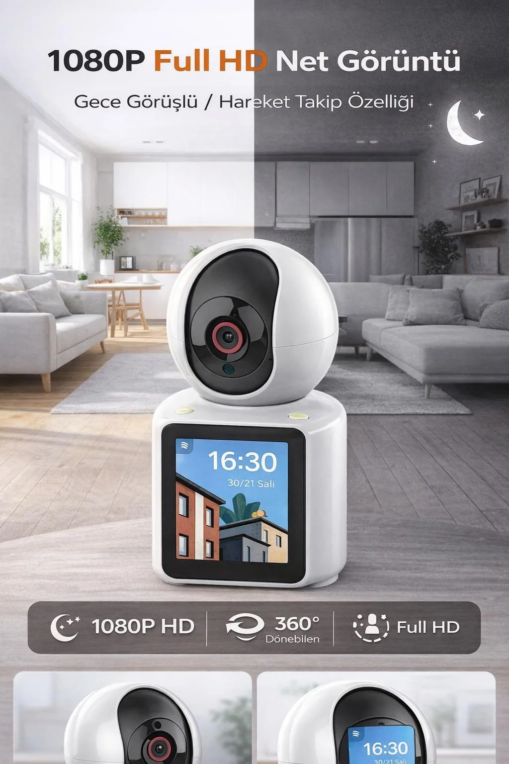1080P Bebek ve Güvenlik Kamerası – 360° Hareket Takip – ürün görseli 2