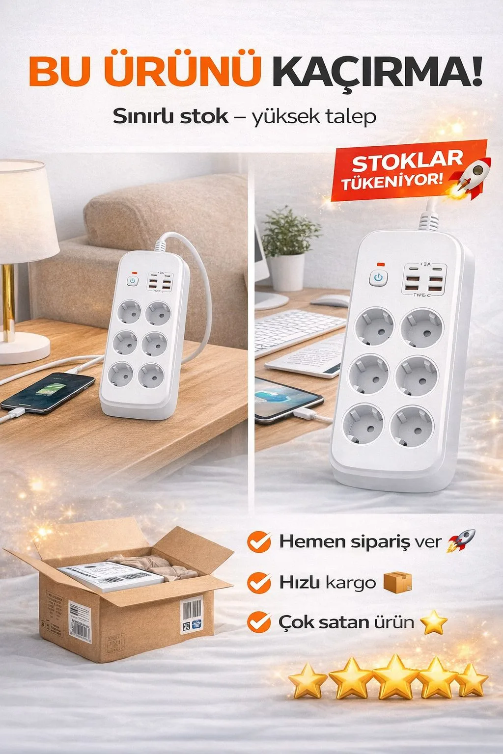6’lı Akım Korumalı Priz – USB, Type-C, 3500W – ürün görseli 7