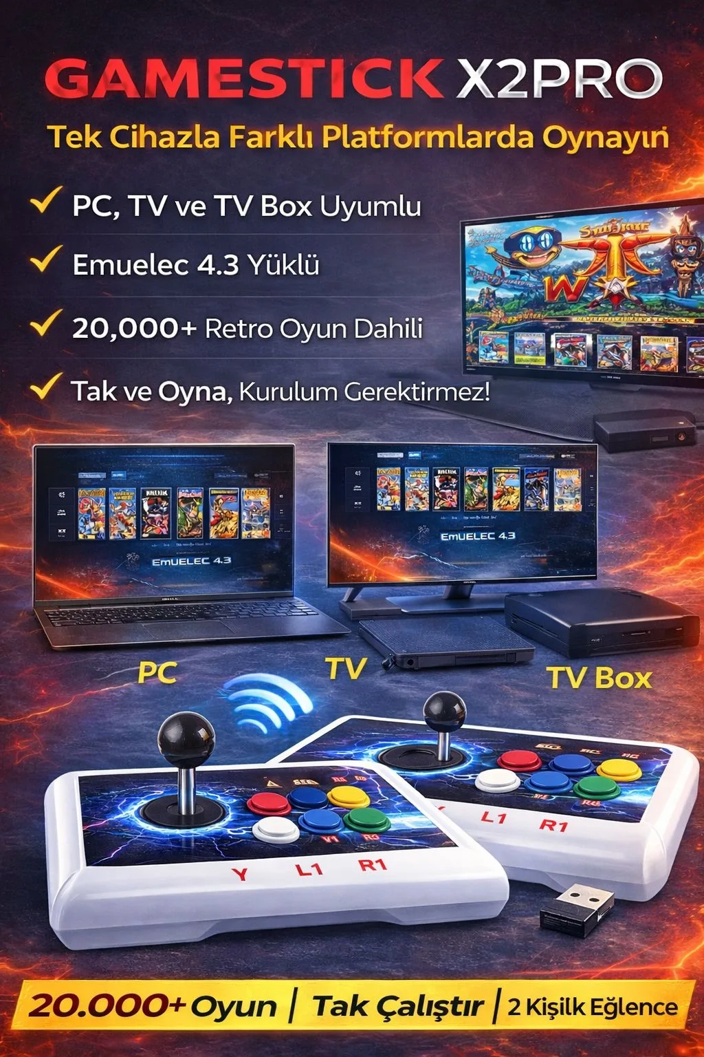 Gamestick X2 Pro – 42.000 Oyun, 2 Kol, HDMI – ürün görseli 2