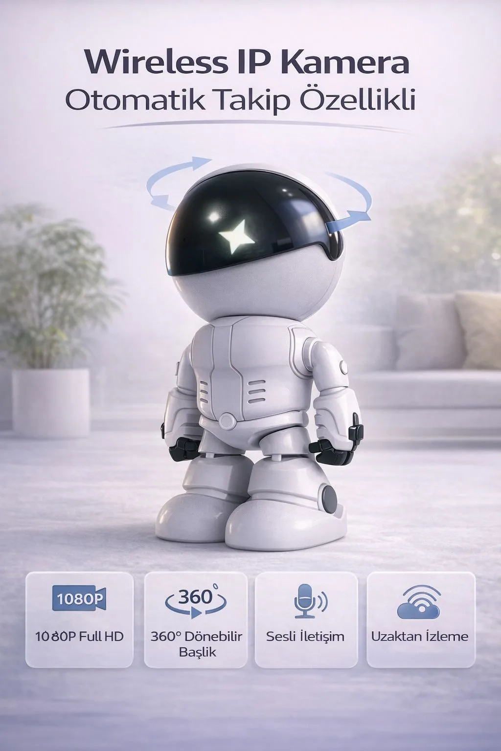 1080P WiFi IP Kamera – 360°, Akıllı Takip, Ses