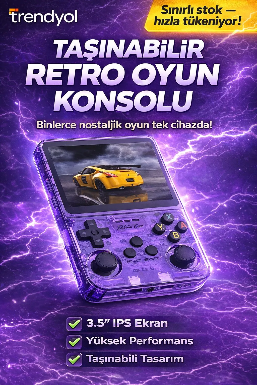 Taşınabilir Retro Oyun Konsolu – 3.5 İnç IPS Ekran