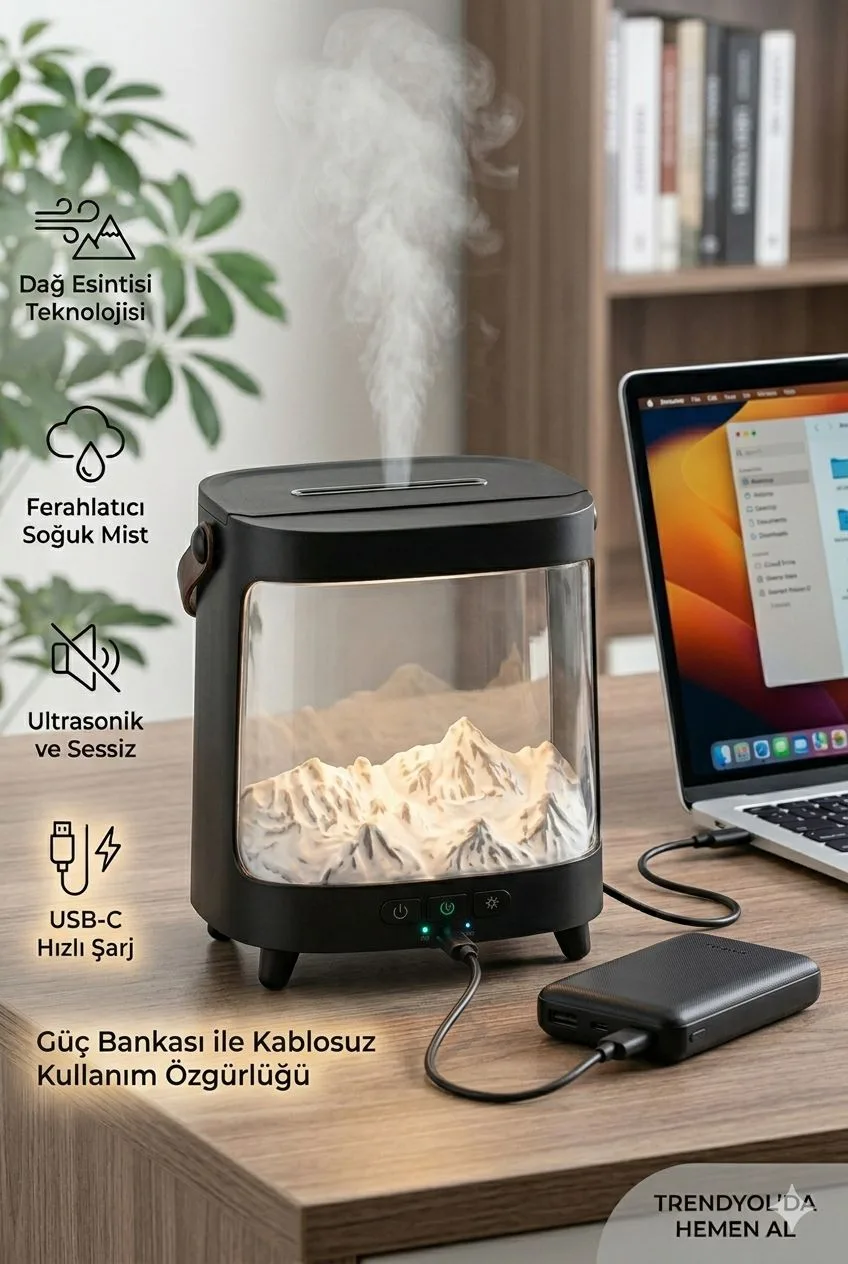 Dağ Tasarımlı Hava Nemlendirici – USB-C, LED – ürün görseli 3