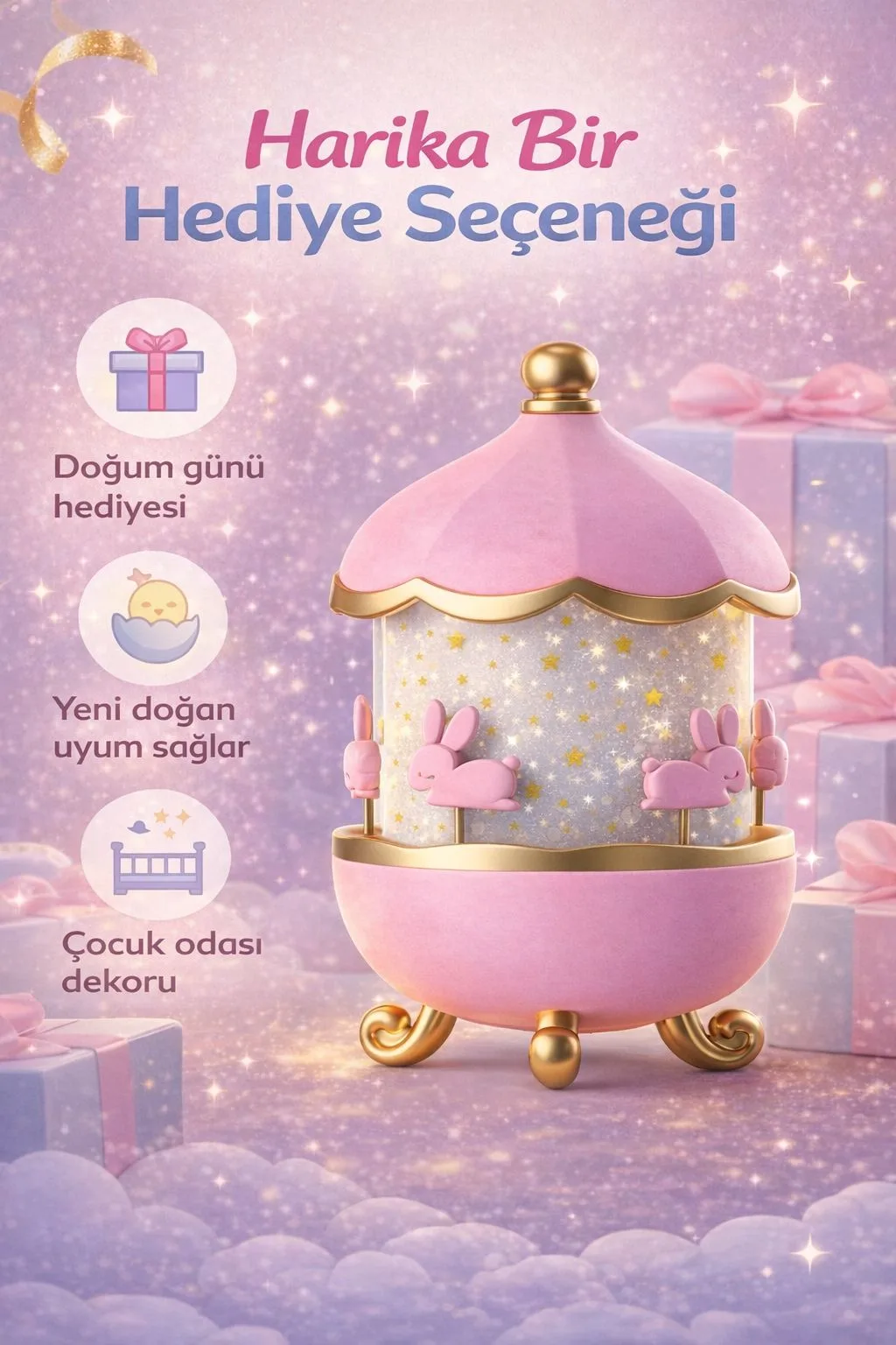 Tavşan Tasarımlı Çocuk Gece Lambası – Yıldız Işıklı – ürün görseli 5
