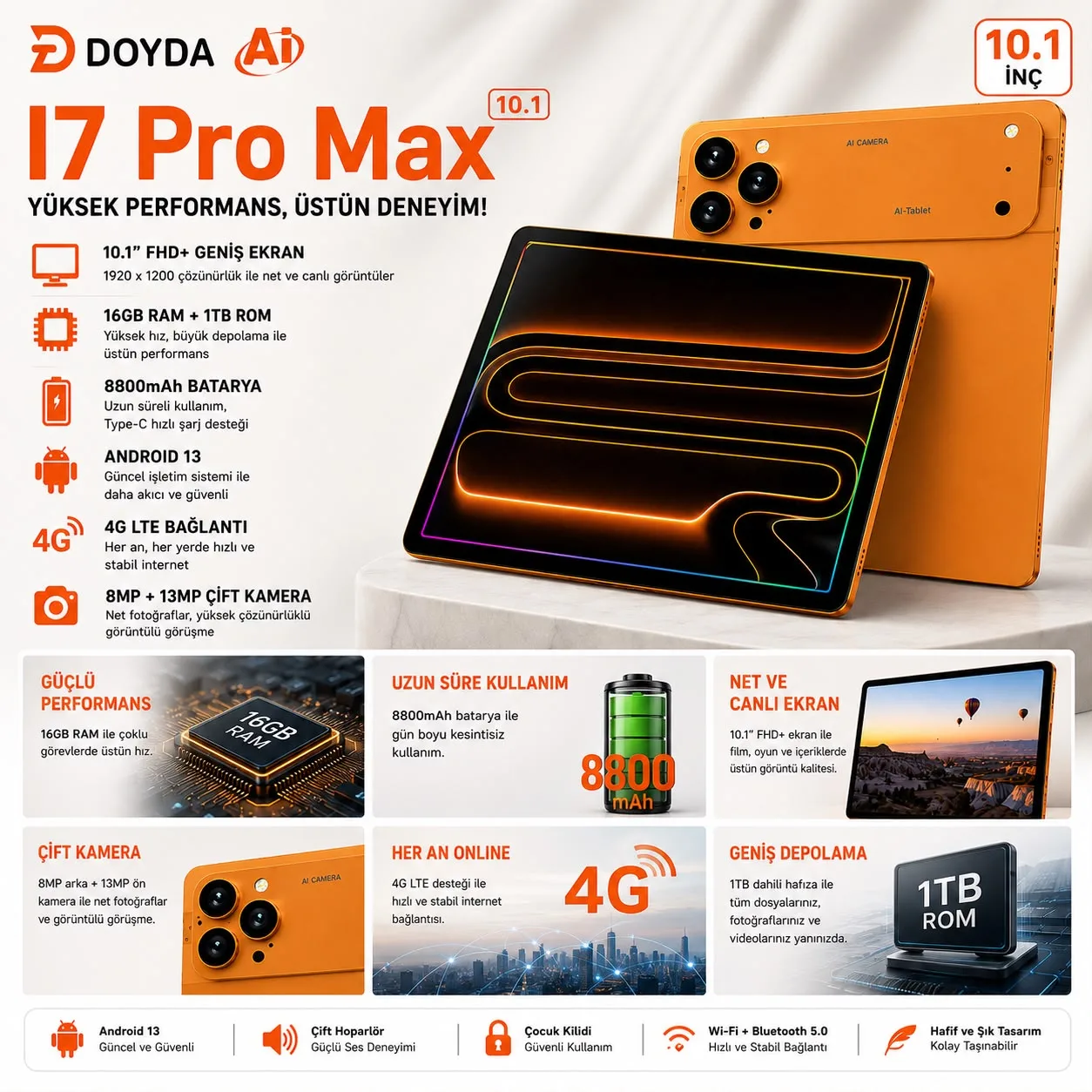 17 PRO MAX Klavyeli Tablet Seti – Mouse ve Kalem Dahil – ürün görseli 4