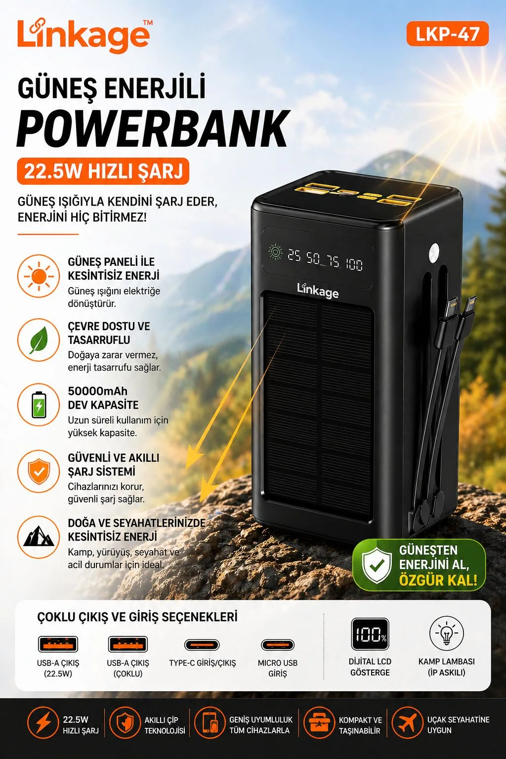 50.000mAh Solar Powerbank – 22.5W Hızlı Şarj – ürün görseli 2