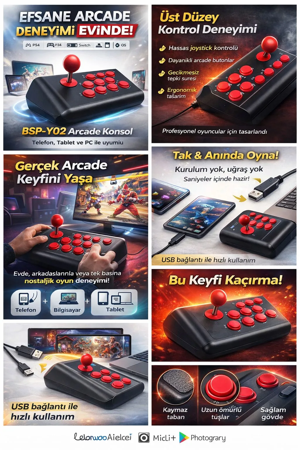 Tek Kişilik Arcade Oyun Konsolu – USB, TV Bağlantılı – ürün görseli 6