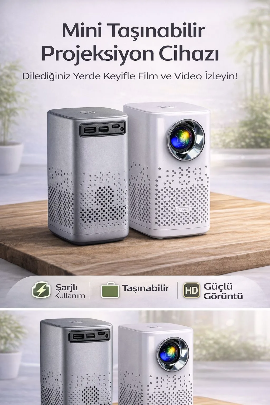 Şarjlı Mini Projeksiyon Cihazı – HD, Kablosuz