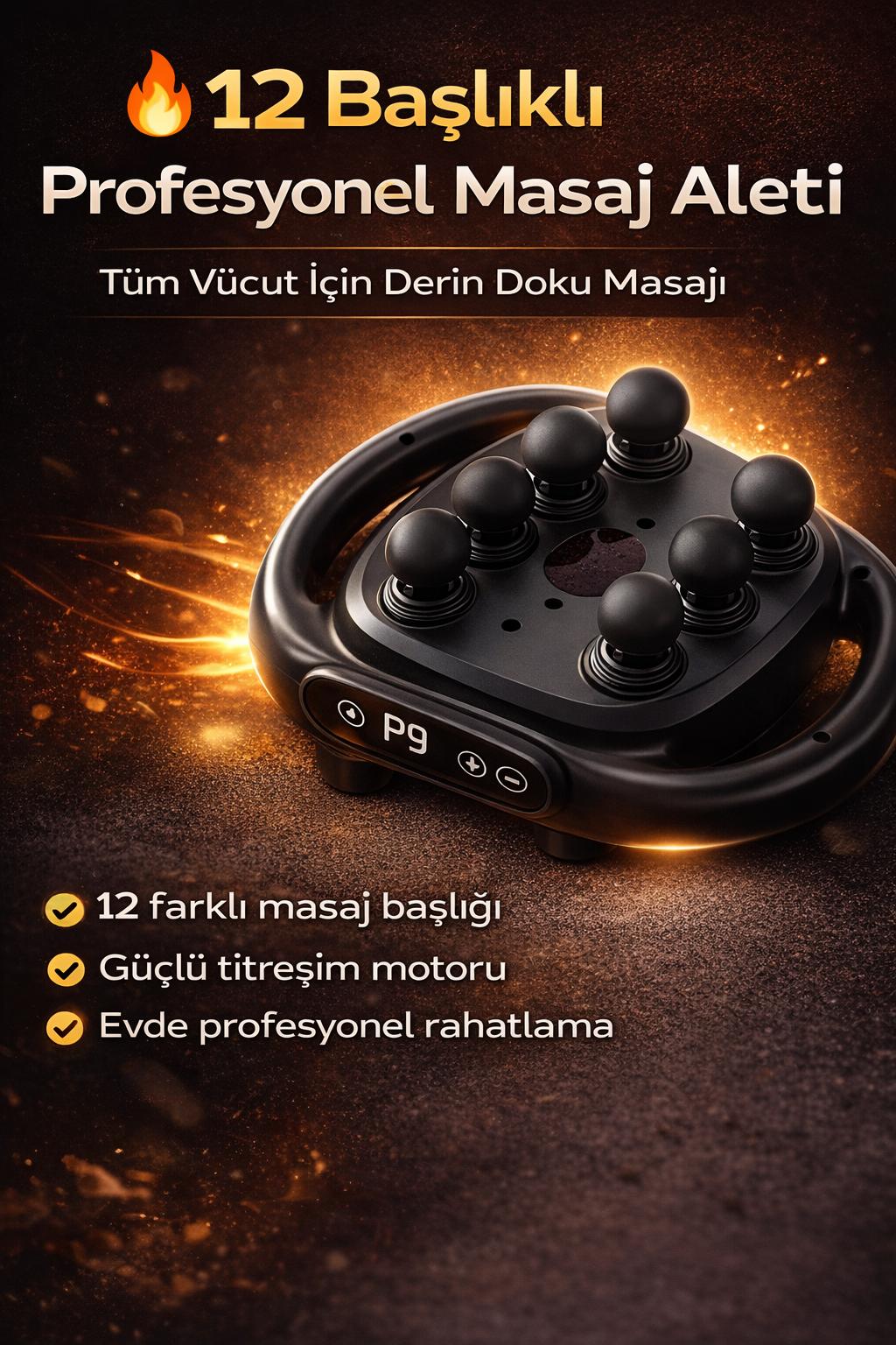 12 Başlıklı Profesyonel Masaj Aleti Şarjlı Derin Doku Titreşimli Tüm Vücut Masaj Cihazı