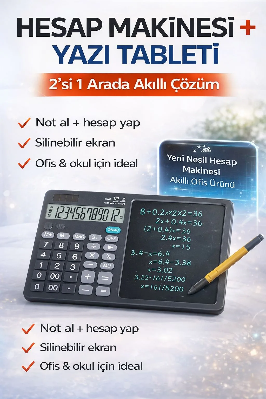 2’si 1 Arada Hesap Makinesi ve LCD Yazı Tableti