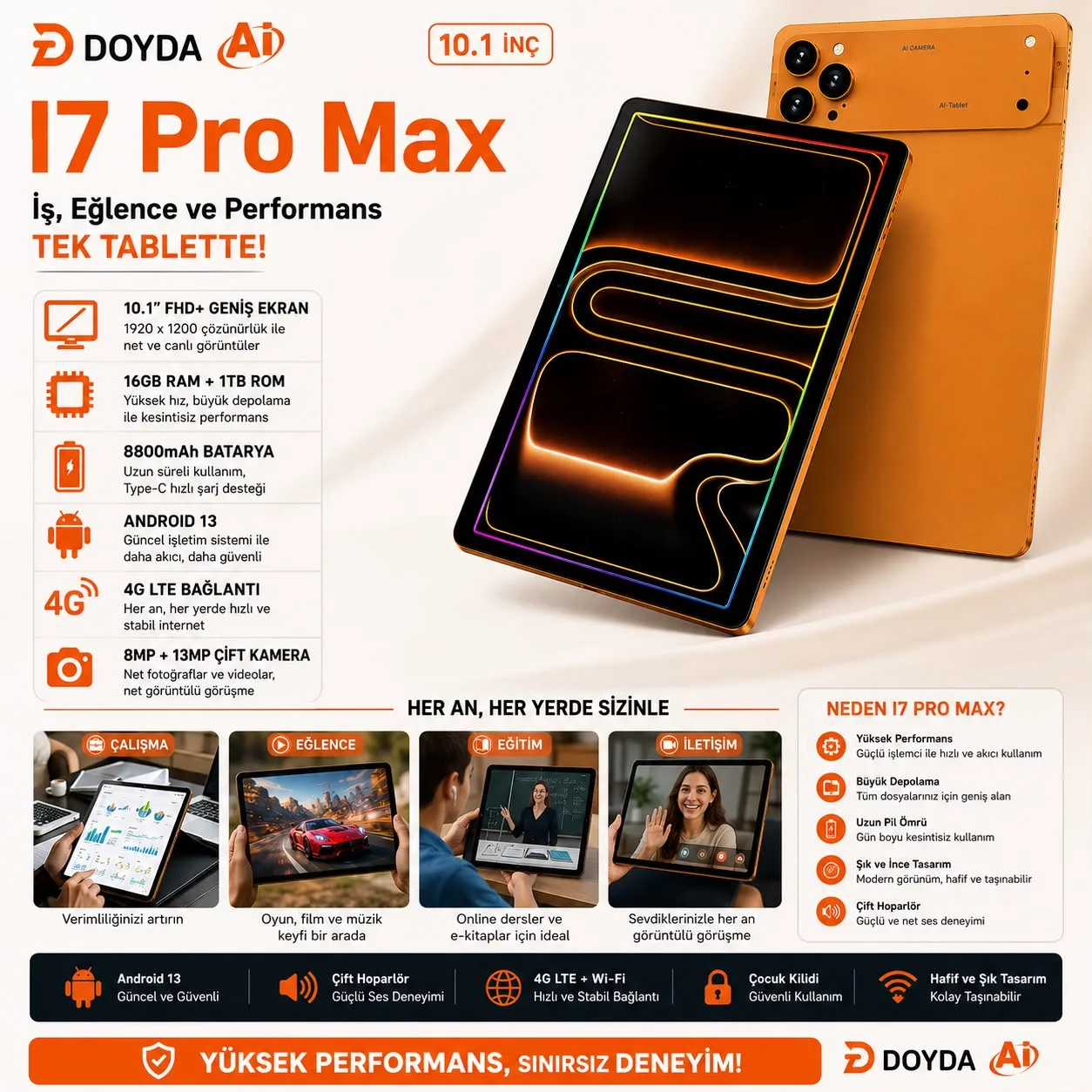 17 PRO MAX Klavyeli Tablet Seti – Mouse ve Kalem Dahil – ürün görseli 5