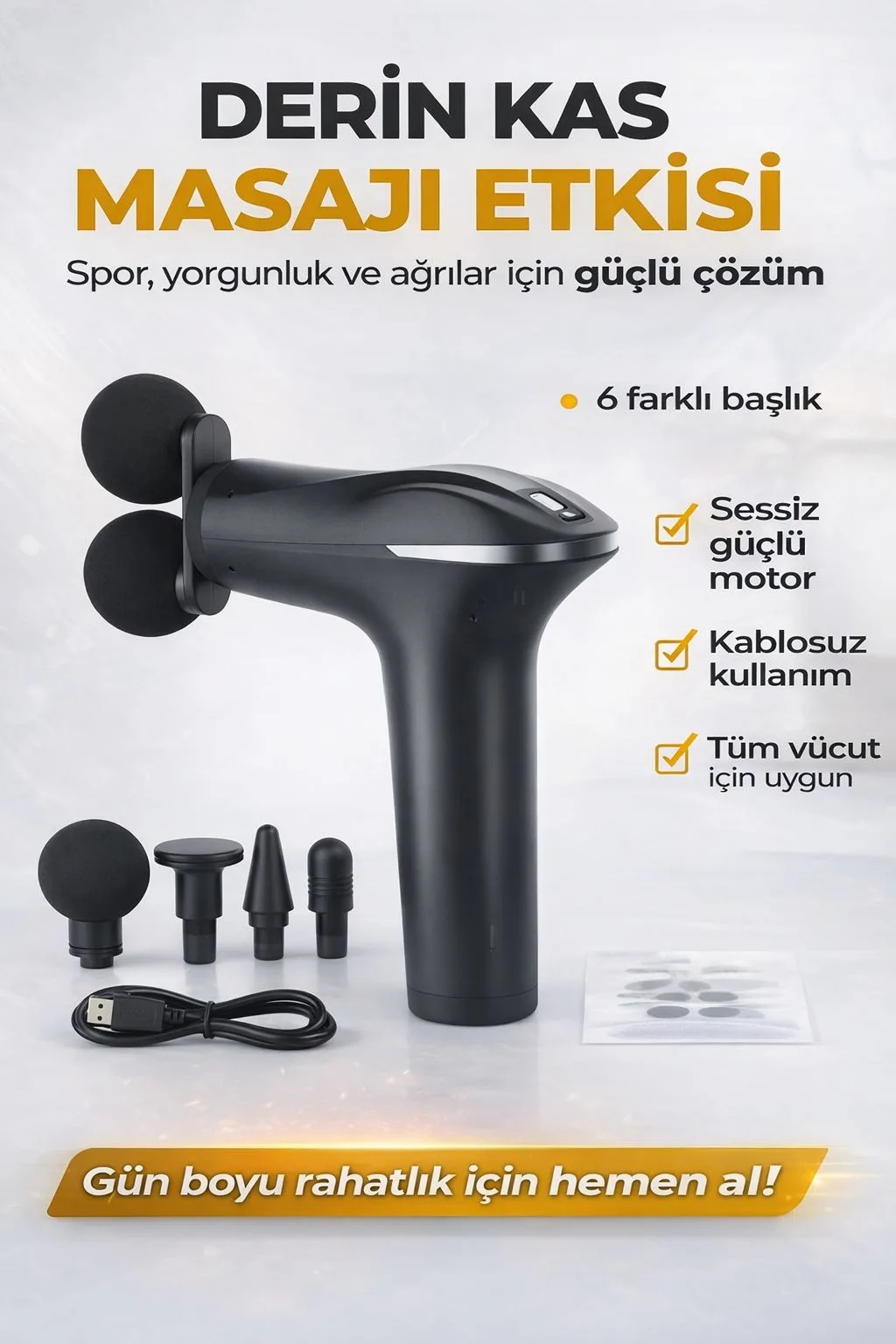 6 Başlıklı Derin Doku Masaj Tabancası – Kablosuz