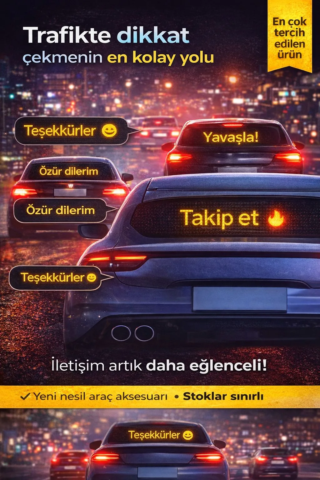 Araç LED Yazı Paneli – Kumandalı Animasyonlu Mesaj Ekranı – ürün görseli 3