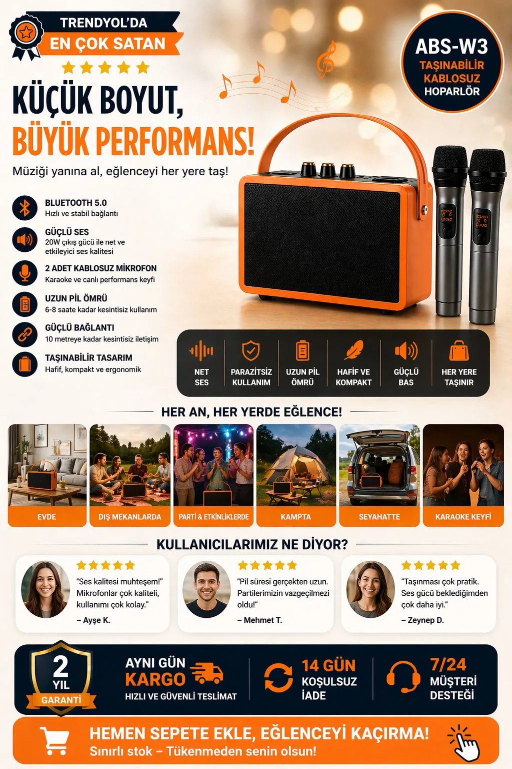 ABS-W3 Bluetooth Hoparlör – Mikrofonlu – ürün görseli 4